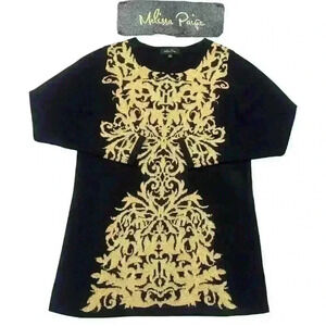 Melissa Paige Knitted L/S Sweater Tunic Top Metallic Gold Women Sz M Cottagecore